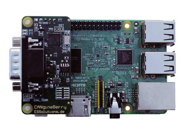 CANgineBerry auf einem Raspberry Pi montiert
